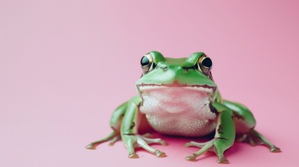 Obraz premium A cute frog sitting on a pastel-colored background