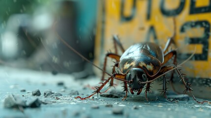 'floor cockroach control pest sign dead caution infestation house kill dirty body black brown bug can creeping danger dangerous ddt disease disgusting effect gross health home hygiene insect'