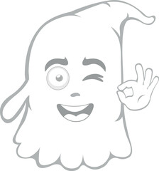 vector illustration character ghost cartoon, winking eye and with his hand making an ok or perfect gesture