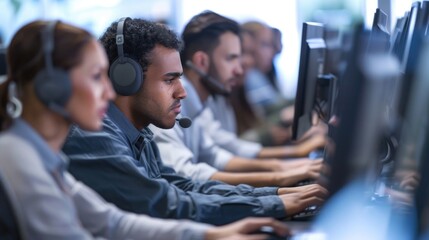 Diverse team working on computers, suitable for office environment images