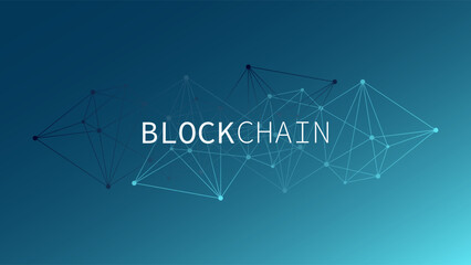 Blockchain technology. Low poly blue gradient vector background. Abstract triangle network pattern. Decentralization. Design element