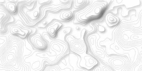 Vector white wave line geography landscape Topo contour map on white background. Geographic mountain relief diagram line wave carve pattern. Topographic world map contour lines map texture.