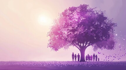 Generational wealth concept with a family tree, life insurance icon isolated, soft lavender background, with copy space, modern and heritagerich illustration