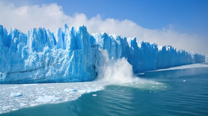 Glacier retreating into the distance, showcasing the rapid melting of ice due to global warming and its impact on sea levels