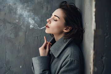 Obraz premium Woman Exhaling Smoke in Dark Room