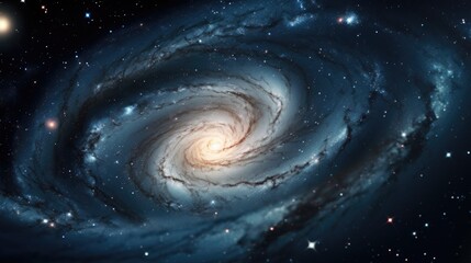 Astronomical view of a spiral galaxy, featuring a bright star as part of its backdrop