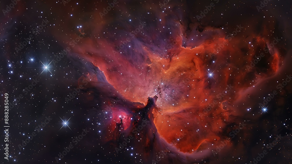 Poster stunning view of a vibrant nebula in deep space surrounded by twinkling stars and cosmic dust clouds