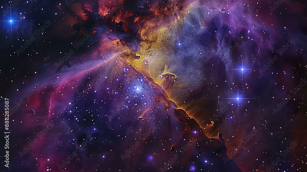 Poster stunning view of a vibrant nebula in deep space surrounded by twinkling stars and cosmic dust clouds