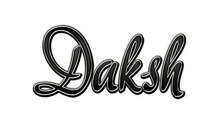 black metal 3d design of Hindi name Daksh on white background.	
