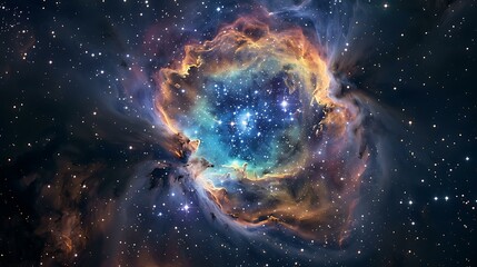 Fototapeta premium Stunning view of a vibrant nebula in deep space surrounded by twinkling stars and cosmic dust clouds creating a mesmerizing celestial scene