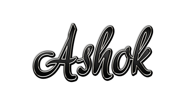 black metal 3d design of Hindi name Ashok on white background.	
