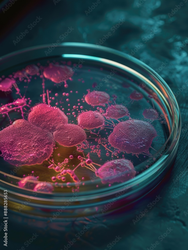 Poster detailed image of various microorganisms within a laboratory setting, ideal for educational or scien