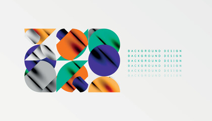 Color beautiful circles, semi circles, squares and round triangles. Geometric mosaic style pattern abstract background for wallpaper, banner, backdrop, card, book Illustration, landing page