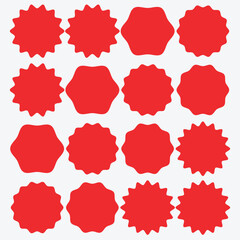 Starburst price. Round and oval sunburst labels and buttons. Simple icon for promotion design. Vector illustration. red icons on white background.