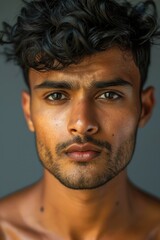 Fototapeta premium man wearing a crisp white collared shirt, perfect for corporate headshots or fashion editorials