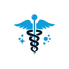 Caduceus symbol of medicine, vector icon, medical winding snake symbols isolated on white background,
