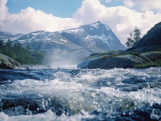 Obraz premium scenic view of a winding river amidst towering mountains, perfect for nature photography or wallpapers