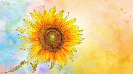 Obraz premium A Single Sunflower in Watercolor Style
