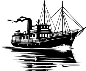 Ship in the sea, steamboat vector illustration

