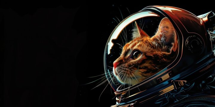 A playful feline adorned with an oversized astronaut helmet, peering curiously