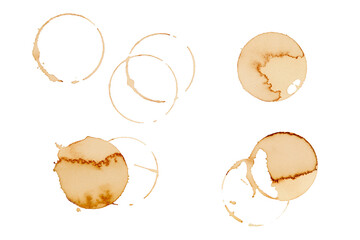 Coffee stains isolated on white background. Coffee prints.Round stain isolated, cafe stain fleck...