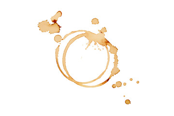 Coffee stains isolated on white background. Coffee prints.Round stain isolated, cafe stain fleck...