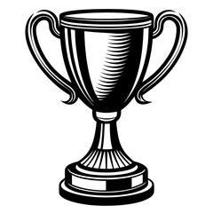 Minimalist illustration of Award cup vector silhouette  on white background.
