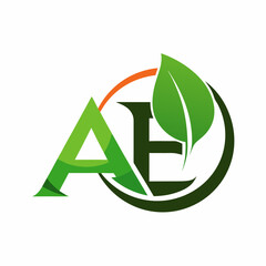 A and E letter logo concept with a leaf solid color vector illustration 