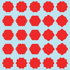 Starburst price. Round and oval sunburst labels and buttons. Simple icon for promotion design. Vector illustration. red icons on white background.