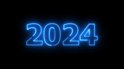Neon text calendar 2024 illustration, glowing neon icon blue colors.	