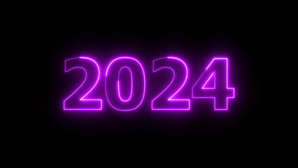 Neon text calendar 2024 illustration, glowing neon icon blue colors.	