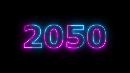Neon text calendar 2050 Sal illustration, glowing neon icon blue and purple colors.	