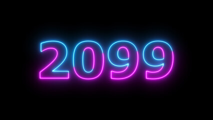 Neon text calendar 2099 Sal illustration, glowing neon icon blue and purple colors.	