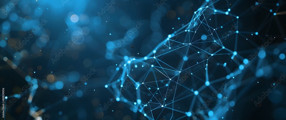 Poster an illustration of a world map advanced cyber security network, interconnected ai nodes, blue hues, 