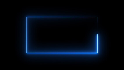 Neon light blue purple rectangle frame loading icon background in retro style, 4k illustration.	