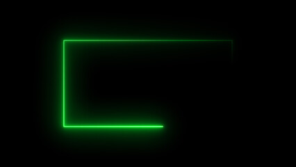 Glowing green color neon light rectangle frame icon background in retro style, 4k illustration.	
