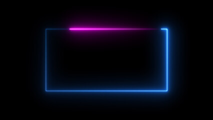 Neon light blue purple rectangle frame loading icon background in retro style, 4k illustration.	