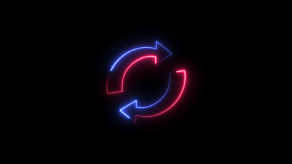 Neon arrow loading and uploading icon concept. Neon arrow rotation background	