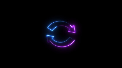 Neon arrow loading and uploading icon concept. Neon arrow rotation background	