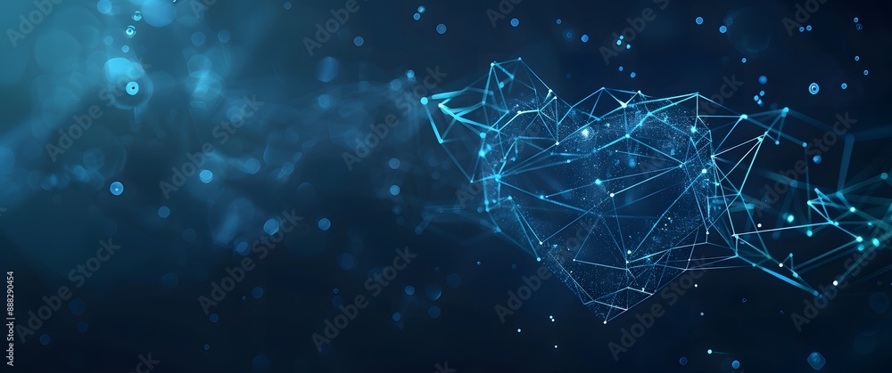Poster an illustration of a world map advanced cyber security network, interconnected ai nodes, blue hues, 