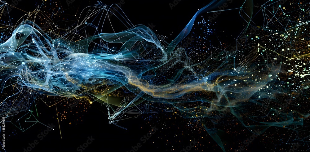 Poster an illustration of a world map advanced cyber security network, interconnected ai nodes, blue hues, 
