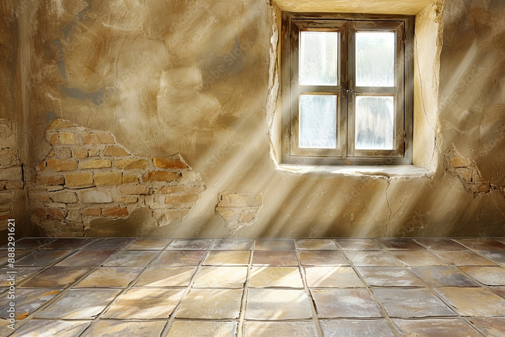 Aufkleber sunlit empty room with a window, illustrating solitude and tranquility in a minimalistic, serene vis