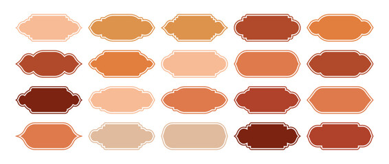 Obraz premium Islamic frames, oriental style objects. Arabic shapes, windows and arches. Traditional ornamental banner, frame. Muslim holidays, Ramadan Kareem. Modern eastern architecture. Vector illustration