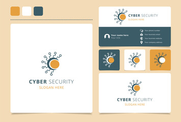 Cyber security logo concept featuring interconnected nodes protecting a central hub