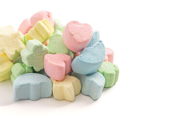 ColorfulCrunchy Freeze Dried Marshmallows Shaped like Lucky Charms Isolated on a White Background