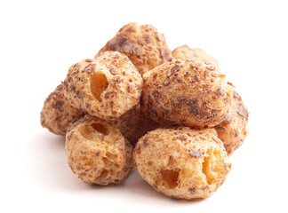 Crunchy Freeze Dried Milk Chocolate Covered Caramel Disks Isolated on White Background