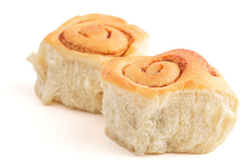 Unfrosted Homemade Bready Cinnamon Roll Buns Isolated on a White Background