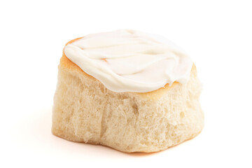 Iced Homemade Bready Cinnamon Roll Buns Isolated on a White Background