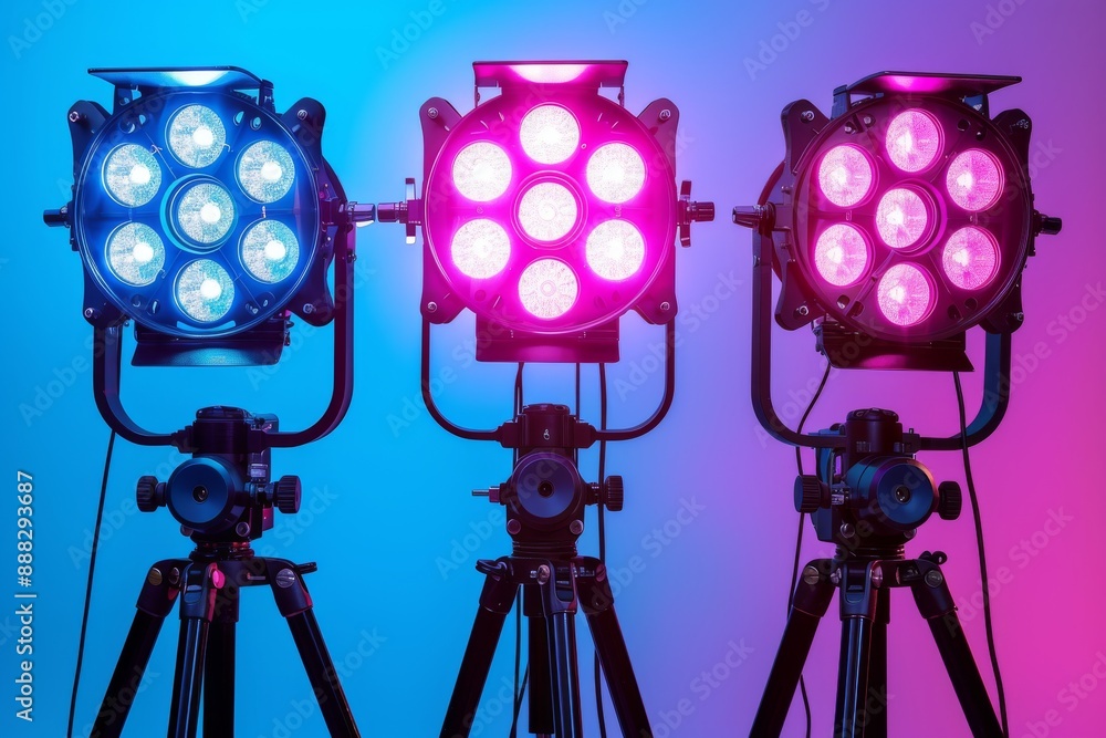 Aufkleber trio of colorful spotlights creating a vibrant and dynamic atmosphere in a modern, high-tech visual