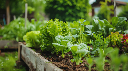 Obraz premium Lush and diverse community garden with flourishing plants.